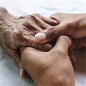 Hands holding each other. One is seemingly older than the other.