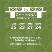 Green background with text "Gahanna Market, June 25"