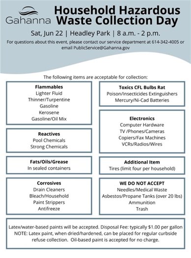 Gahanna Public Service Hazardous Waste Collection Day