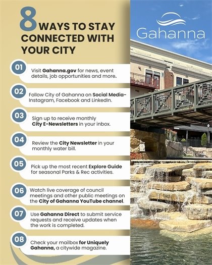 Flyer with a photo of Creekside to the right and a list on the left of 8 Ways to Stay Connected