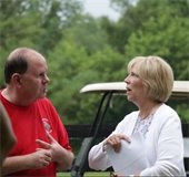 Mayor Jadwin having a discussion