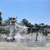 Gahanna Splashpad dumping water from a tower