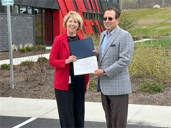 Mayor Jadwin smiling with a Burns & Scalo employee