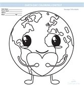 A coloring page of the earth holding a heart