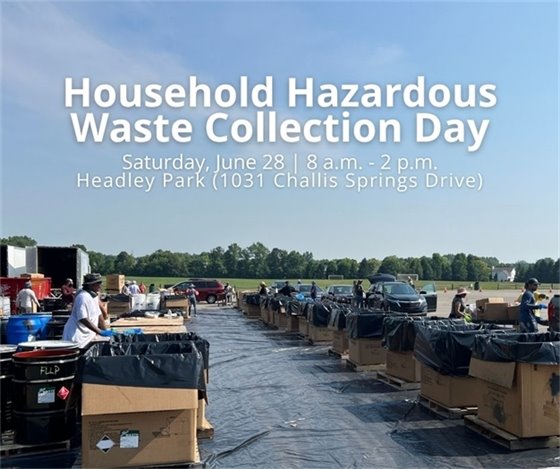 Photo of a parking lot with large dumpsters, in the sky reads "Household Hazardous Waste Collection Day"