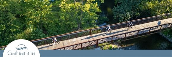 drone image of cyclists riding their bikes along a bridge