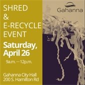 flyer with shredded paper, left side is yellow with the title "Shred and E-Recycle Event"