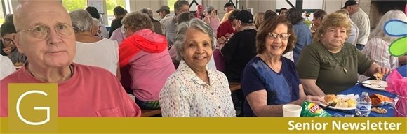 Gahanna senior center residents at a picnic table smiling for the camera