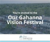 Cityscape of Gahanna with the text You're Invited to the Our Gahanna Vision Festival