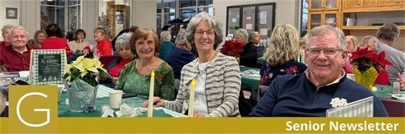 A table full of senior center members sitting together during holiday brunch