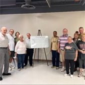 A group of senior center members after playing Beanbag Baseball