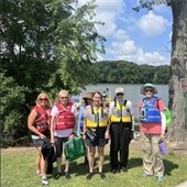Senior citizens day trip kayaking in the park