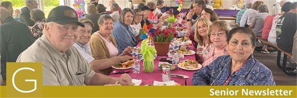 A group of senior center members sitting at a table together at the 2024 Senior Spring Fling