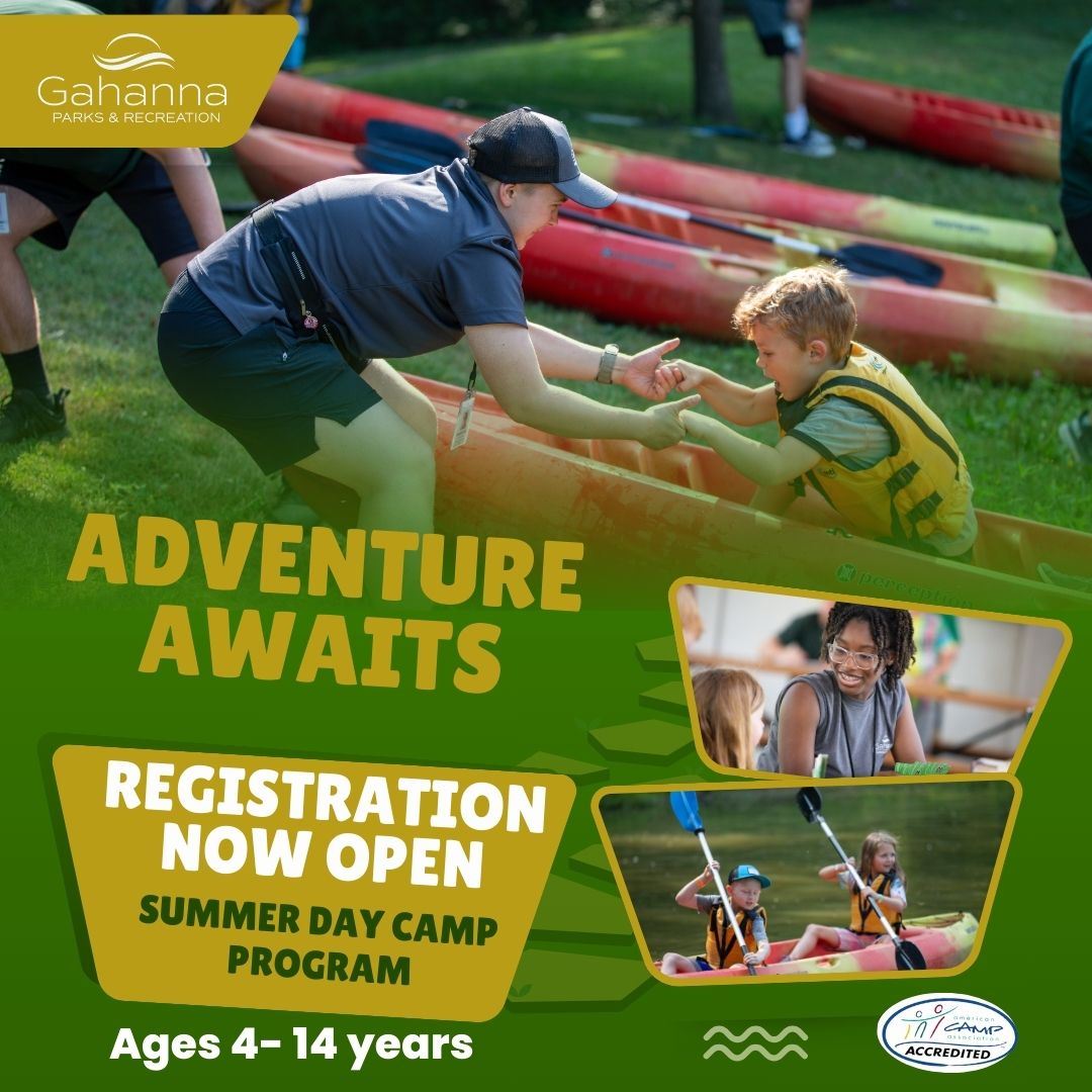 Graphic of campers and camp counselors getting out of a kayak with the text 