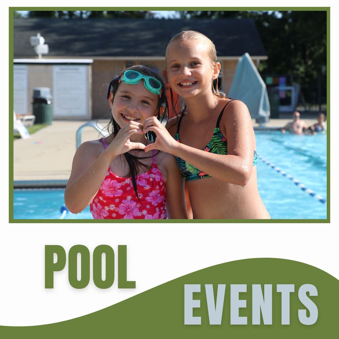 Graphic with two children at the pool making a heart with their hands