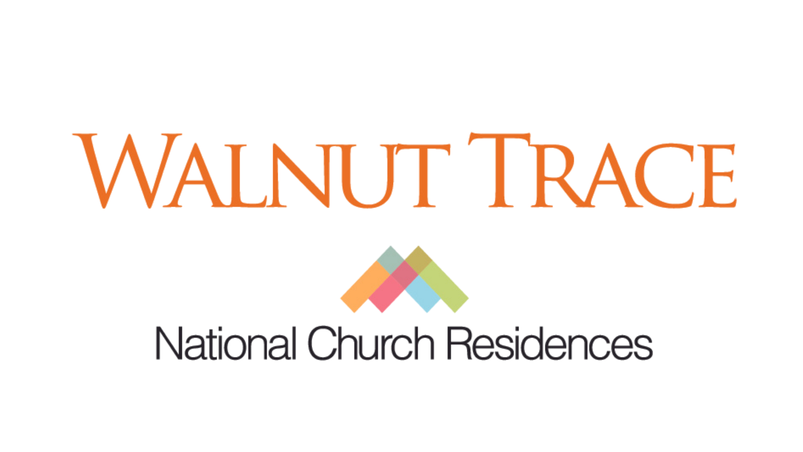 Logo with orange text Walnut Trace, and grey text National Church Residences